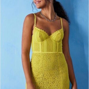 Urban Outfitters Layla Lace Bustier Corset Mini Dress Yellow Chartreuse Medium